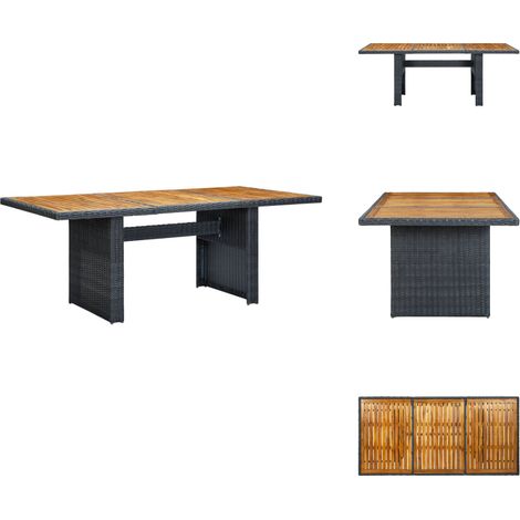 Table de jardin Gris foncé Résine tressée et bois d'acacia - Table De Jardin - Table Extérieure - Mobilier De Jardin - Table En Résine Tressée - Table Acacia (1/5)