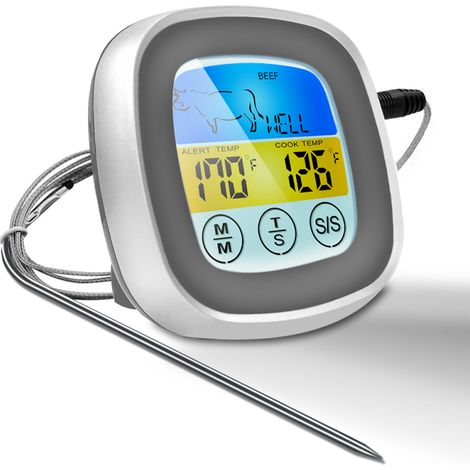 Thermomètre à contact pour viande Thermomètre numérique BBQ Grill Fumeur Minuterie Alerte Cuisson Cuisson Four (1/5)