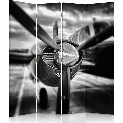 Paravent Design Hélice d'Avion pour Intérieur Rétro et Moderne - 145 x 180 cm - 1 face déco, 1 face noir (1/5)