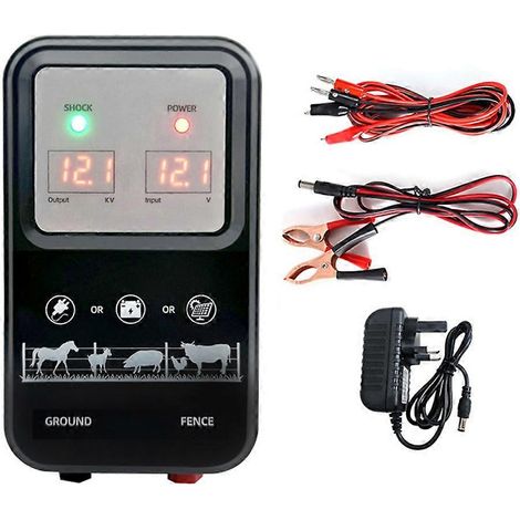 10 km Elektrozaun-Steuerung mit LCD-Spannungsanzeige für Geflügelzäune, inklusive Isolatoren und Steuergerät für Nutztiere wie Schafe und Rinder (UK-Stecker) (1/5)
