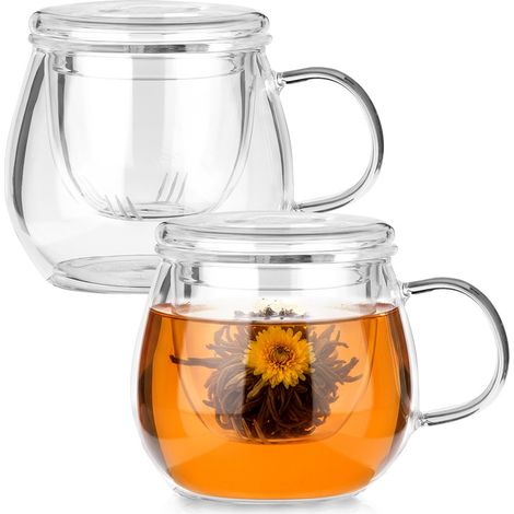 Glasbecher mit Siebeinsatz und Deckel 400 ml 2 Stück. (1/5)