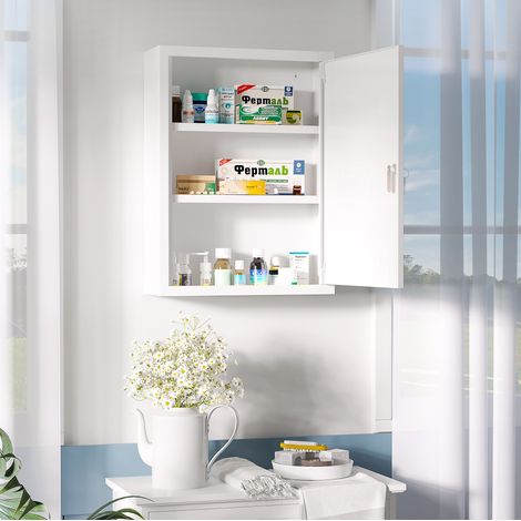 Armadietto dei medicinali 40x15x53.5 cm bianco in acciaio con serratura e 3 ripiani (1/5)
