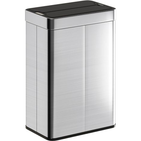 Poubelle à capteur, capacité de 55 L, couvercle papillon à ouverture automatique, acier inoxydable, argent (1/4)