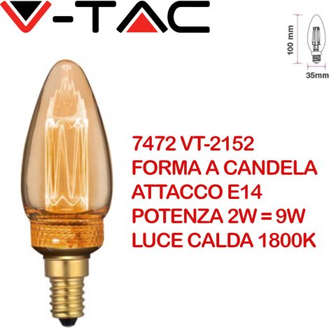 V-Tac VT-2152 Lampadina LED 2W E14 Vetro Ambra con incisioni laser filamento bianco caldo 1800K - 7472 (1/5)