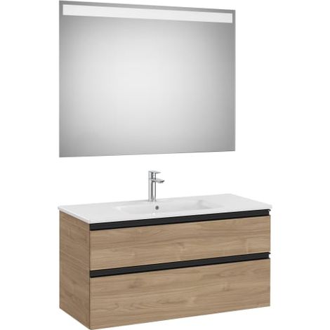 PACK MUEBLE THE GAP 1000X460 2 CAJONES + LAVABO CENTRADO + ESPEJO EIDOS NOGAL
