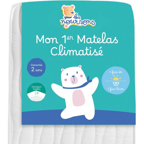 Matelas bébé climatisé 70x140 cm – Réversible hiver/été – Mousse polyuréthane 10 cm – Certifié Oeko-Tex® – Fabrication française – Les Noursons (1/5)