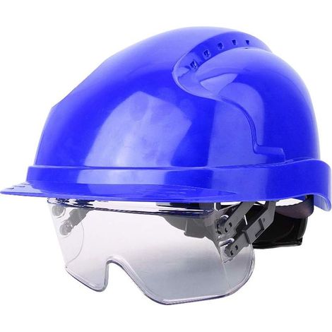 Casque de Sécurité, 4 Couleurs en Option Hard Hat Defender avec Visière, Casque de Sécurité avec Harnais à 6 Points pour la Construction de Sites Portuaires de Pont(Bleu) (1/5)