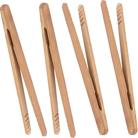 pinza da cucina in bambù arrostito, per cucinare, pane, frutta, tè e cetrioli, 18 cm (1/5)