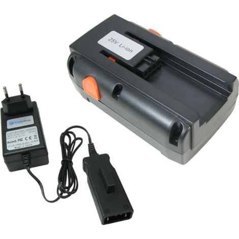 Trade-Shop 2in1 Set: Li-Ion Akku 25V / 4000mAh + Ladegerät inkl. Netzteil passend für Gardena 380LI 380C 380EC Spindelmäher (1/3)