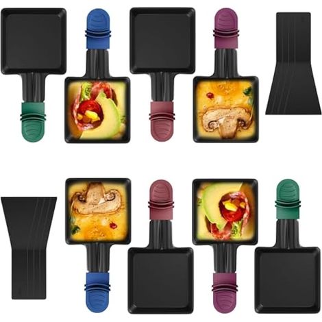 Ensemble de poêles à raclette et à fondue avec poignée isolée et spatule, antiadhésif, facile à nettoyer, pour les dîners entre amis. (1/3)