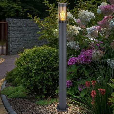 Wegeleuchte Pollerleuchte außen Gartenlampen anthrazit IP44, Standleuchte Terrasse Balkon, Edelstahl rauchfarben, 1x E27 Fassung, DxH 12,7x110cm