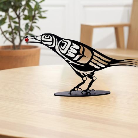 Metallene Krähenfigur mit Beeren, Schreibtischdekoration, Wohnaccessoire, Vogelsilhouette (1/5)