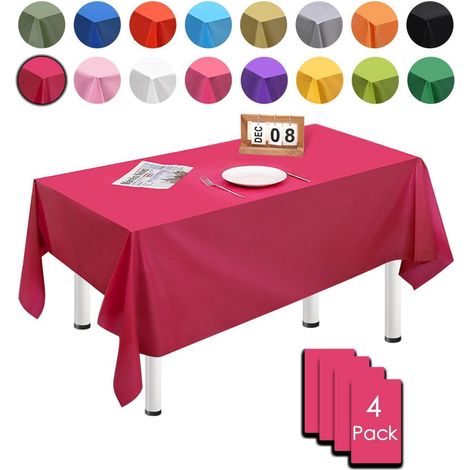 4x Rechteckige Tischdecke 137x274cm Rosenrot Wasserdicht für Partys