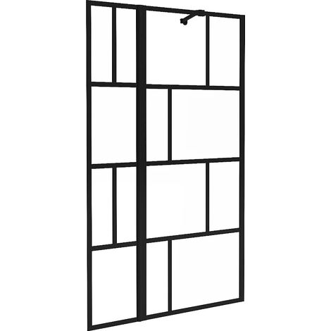 Parete per vasca da bagno con apertura girevole 120 x 140 cm Nero opaco Stile industriale - OBELINI (1/5)