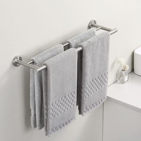Doppelter, wandmontierter Handtuchhalter, 60 cm – Gebürsteter Edelstahl SUS 304 – Korrosionsbeständig – Doppellagiges Design für schnelles Trocknen (1/5)