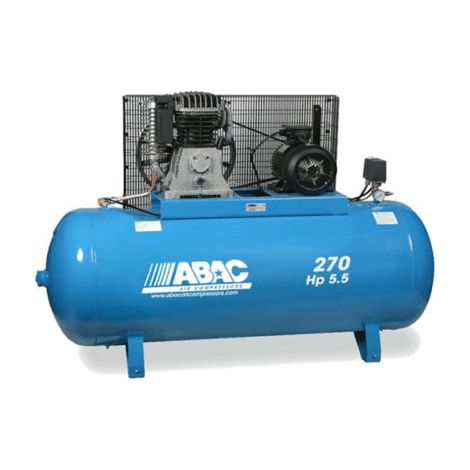 Abac – Compresseur d'air 270 litres 10 bar marche lente 5,5 CV – Débit 42 m³/h – Entraînement par courroie – Pour usage professionnel