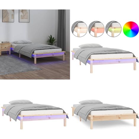 Massivholzbett mit LEDs 100x200 cm - Holzbett - Kiefernholzbett - Doppelbett - Bettrahmen - Schlafzimmereinrichtung - Home & Living (1/5)