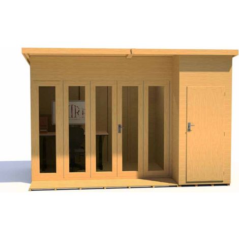 Aster 12 x 8 Feet Bi-Fold Doors & Single Door with 2 Fixed Windows Dip Treated Summerhouse