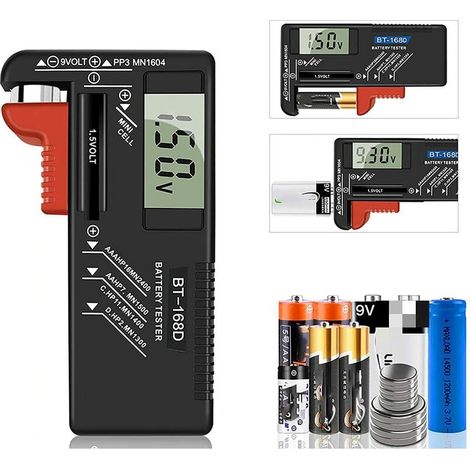 Tester digitale per batterie, tester universale per batterie, tester per batterie, per batterie AA, AAA, C, D, PP3, 9 V, 1,5 V, a bottone - Funziona senza batteria..DEBUNS (1/5)