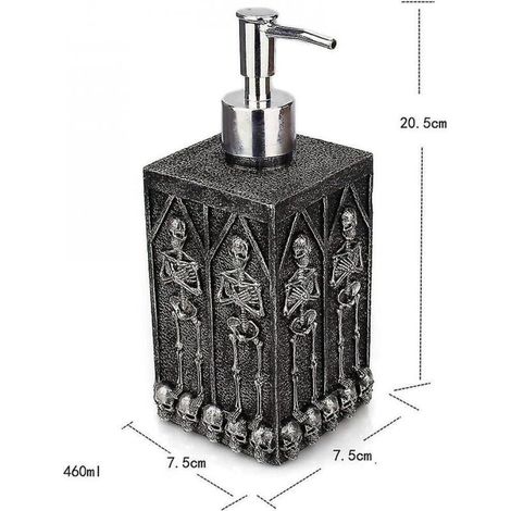 Dispenser di gel doccia da 460 ml – Flacone con design a teschio e cripta, dotato di erogatore a pompa per sapone liquido, shampoo o lozione.