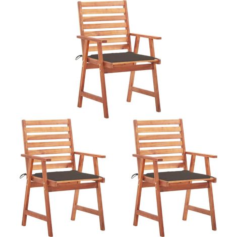 Lot de 3 Chaises de salle à manger de jardin - Chaises à dîner de jardin avec coussins Acacia massif BV640779 - BonneVie (1/5)