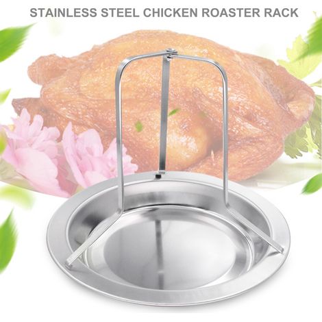 Support vertical pour rôtissoire à poulet en acier inoxydable avec lèchefrite pour four (1/2)