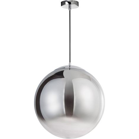 Merano Gatineau 40cm Globe Suspension Plafonnier Verre Fumé Chrome Aluminium LED E27