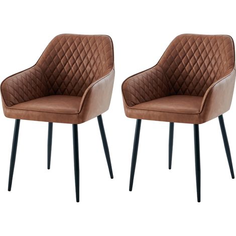 AINPECCA Set of 2 Faux Leather Dining Chairs Orange Upholstered Seat with Metal Legs Living Room(PU Brown,2) (1/5)