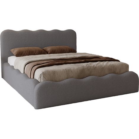 Emporius Lit coffre 180x200 cm Wave, lit rembourré en tissu bouclé avec rangement et sommier, Gris foncé (1/5)