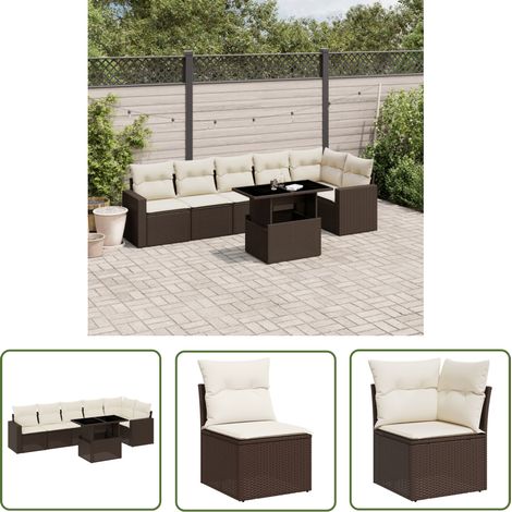 The Living Store 7-tlg. Garten-Sofagarnitur mit Kissen Braun Poly Rattan - Gartenmöbel Set - PE-Rattan Möbel - Outdoor Lounge - Gartenecke - Terrassenmöbel (1/5)