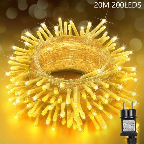 Outdoor Christmas String Lights with Plug, Warm White, IP44, 20m, 200 LEDs, Memory/Timer, 8 Modes, For Garden/Wedding/Parties (1/5)