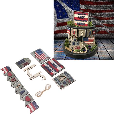 Set aus 4 Holztablett-Ornamenten im Stil des amerikanischen Unabhängigkeitstags, ideal als Geschenk und Dekoration für thematische Partys. (1/5)