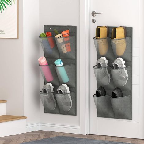 Porte-Chaussures Porte-Porte - 12 Poches Maille - Fixation Adhésive Sans Perçage - Pour Armoire Placard Salle De Bain Cuisine RV - Lot De 2 (1/5)