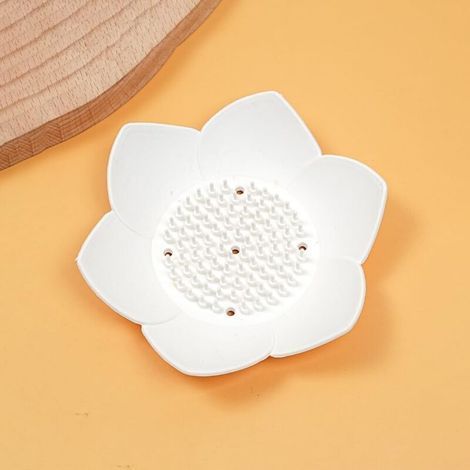 Portasapone a forma di fiore di loto con foro di scarico e supporto antiscivolo per bagno e doccia (bianco) (1/2)
