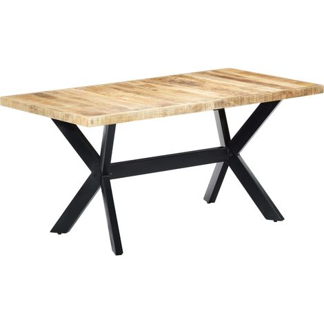 Vidaxl – Table à manger 160x80 cm en bois de manguier massif brut – Pieds en acier – Surface polie et laquée – Style industriel
