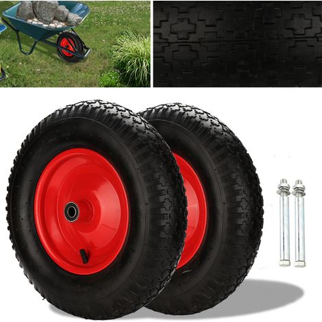 Wolketon Schubkarrenrad mit Schlauch, 2er Set Ersatzreifen, luftbereift, für Schubkarre, bis 200 kg, schwarz