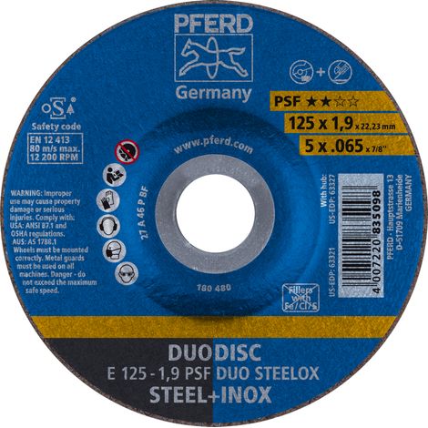 Kombischeibe PSF DUODISC STEELOX D125xS1,9mm K46 gekröpft Bohrung 22,23 mm PFERD (1/4)