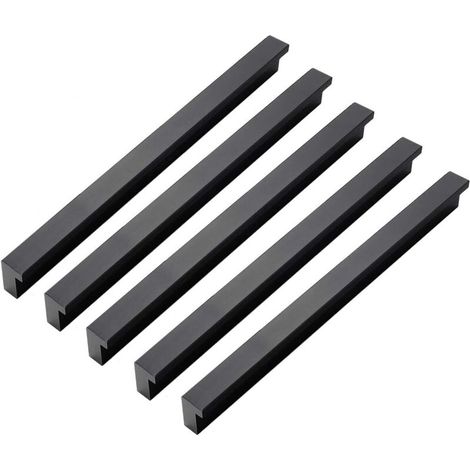Qrity Paquet de 4Poignées de Placard en Alliage D'aluminium Poignée D'armoire pour Meubles Poignées longues Poignées de Penderie Boutons, Centre du trou 224 mm, Noir (1/3)