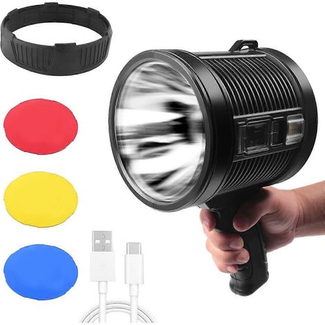Projecteur rechargeable, lampe torche LED portable de grande taille, 100 000 lumens, ultra-lumineuse, pour usage extérieur. (1/4)