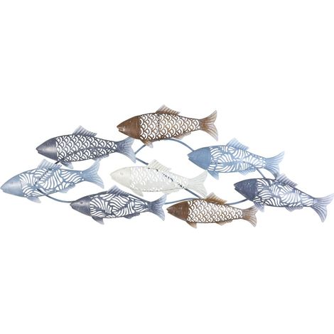 Ornamento Decorativo da Parete Pesce Nautico Blu Metallo 35x3x87 cm