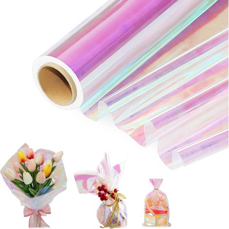 Transparentes Geschenkpapier, 88 cm x 15 m, farbiges, transparentes Geschenkpapier, farbiges Glas-Geschenkpapier für Brautsträuße, Geschenke und Pralinenverpackungen