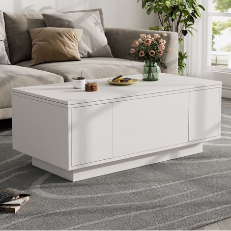Tavolino da salotto 100x50 cm bianco con doppio piano sollevabile e contenitore MEUBLIV (1/5)