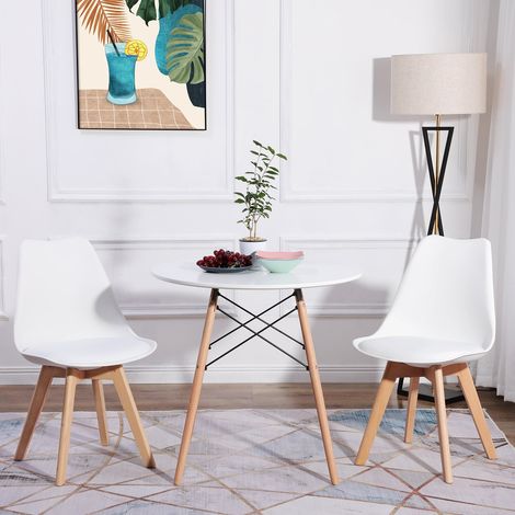 2 pièce chaise de cuisine salle à manger design scandinave assise rembourrée pieds en bois de hêtre massif - blanc (1/4)