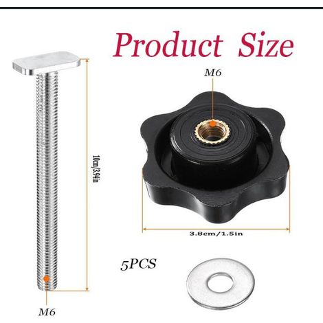 Vis et écrou allongés de 10 cm, écrou hexagonal M6 de type T (1/4)