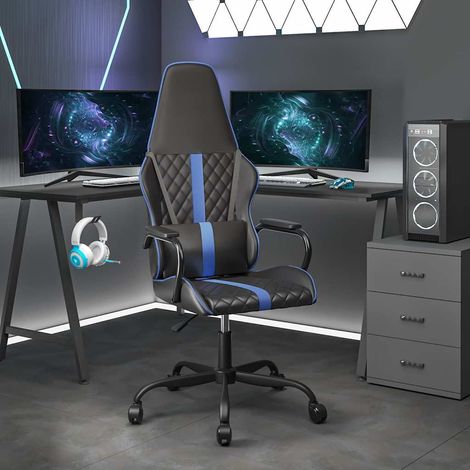 vidaXL Silla gaming con masaje cuero sintético azul y negro (1/5)