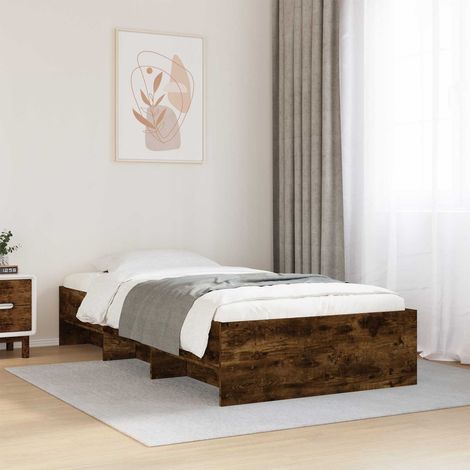Cadre de lit 80 x 200 cm chêne fumé en bois d’ingénierie avec lattes fixes - PANGIVO (1/5)