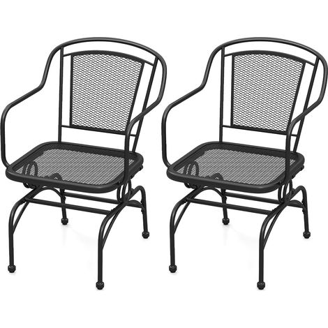GOPLUS Lot de 2 Chaises à Bascule Jardin Exterieru, Fauteuil Bascule Balcon 15° Dossier et Siège en Maille Métallique,Ressorts, Pieds Réglables, pour Terrasse, Balcon,Charge 102KG (Noir) (1/5)