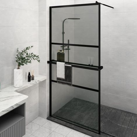 vidaXL Walk-in Shower Wall with Shelf Black 115x195 cm (1/5)