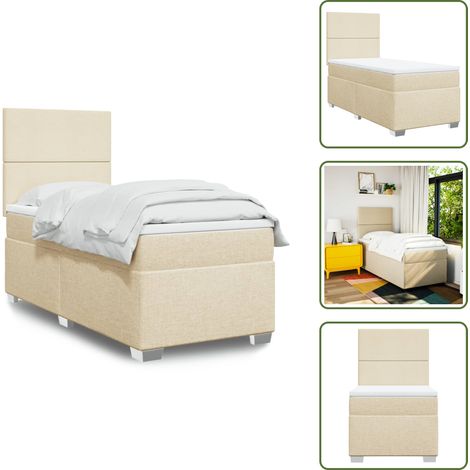 Sommier à lattes de lit avec matelas Crème 90x200 cm Tissu - Lit Double - Literie - Matelas À Ressorts Ensachés - Tête De Lit Réglable - Surmatelas (1/5)