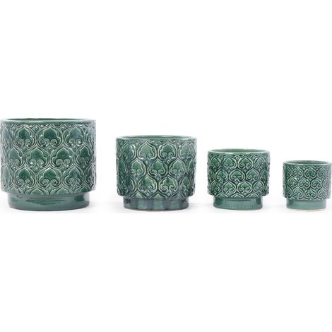 Maceta de cerámica verde Ø24 cm con relieve de corazón y orificio de drenaje (1/5)